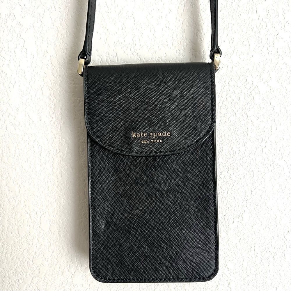 Kate Spade Staci North South Flap Leather Phone Case Crossbody Black